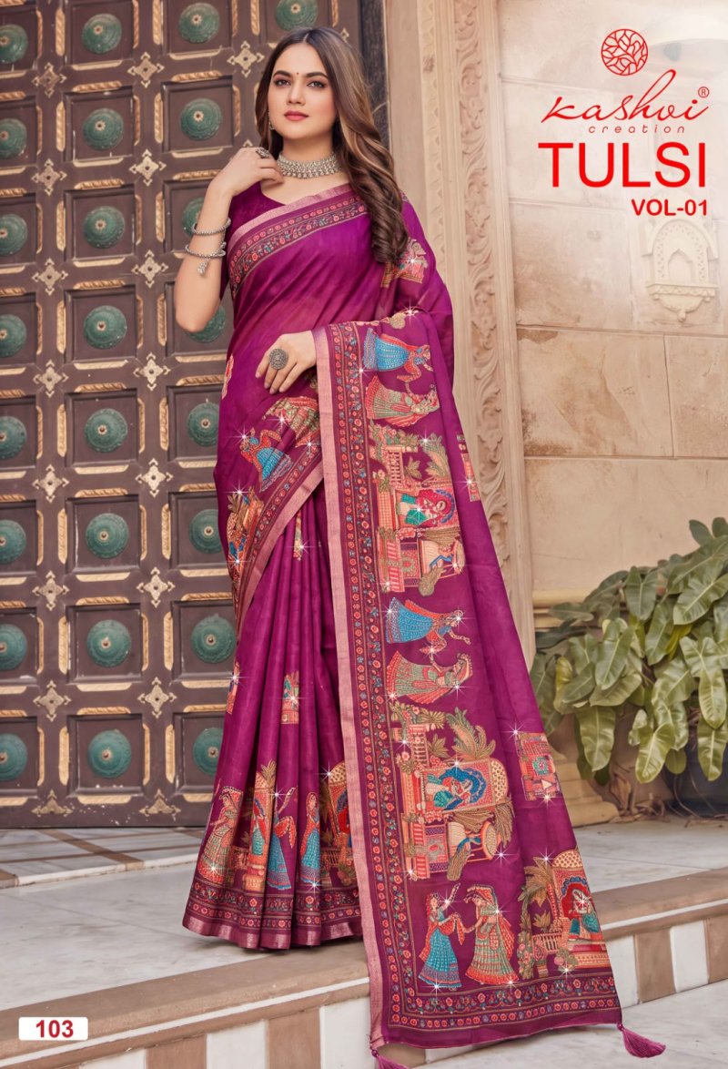 Tulsi Vol 1 By Kashvi Dull Moss Kesab Border Saree 